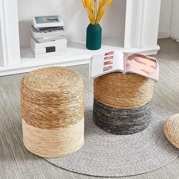 Wimarsbon Ottoman Poufs, 100% Natural Seagrass Pouffe, Hand Weave Round - Image 9