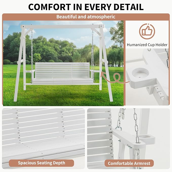 Finnhomy Heavy Duty 880 LBS Wooden Porch Swing Frame, Wooden Patio Swing Chair - Image 6