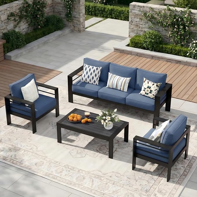 Solaste Aluminum Outdoor Patio Furniture Set, 5 Seats Patio Sectional Sofa - Image 9