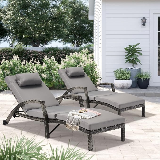 HOMREST Chaise Lounge Chairs Set of 2, PE Rattan Wicker Patio Lounge Chair - Image 7