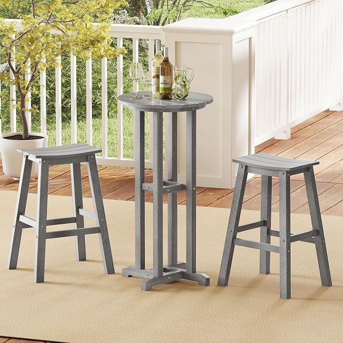 Tangkula 21.5" Round Bar Table, Patio HDPE Bar Height Dining Table w/Slatted - Image 4