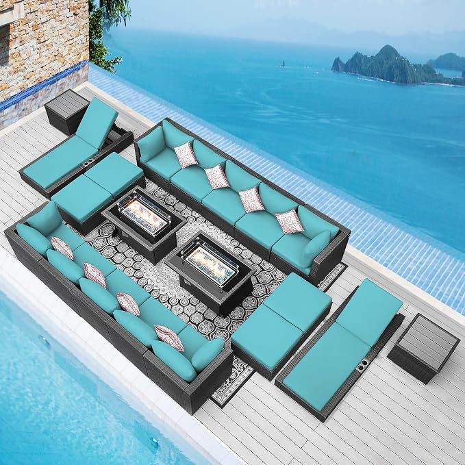 NICESOUL 20 Piece Extra Large Patio Furniture Set w/Fire Pit Table & Chaise by NICESOUL