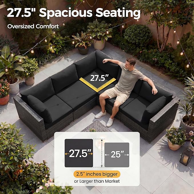 NICESOUL 7 Piece Modern Outdoor Patio Furniture Set, Extra Large Grey Wicker - Image 5