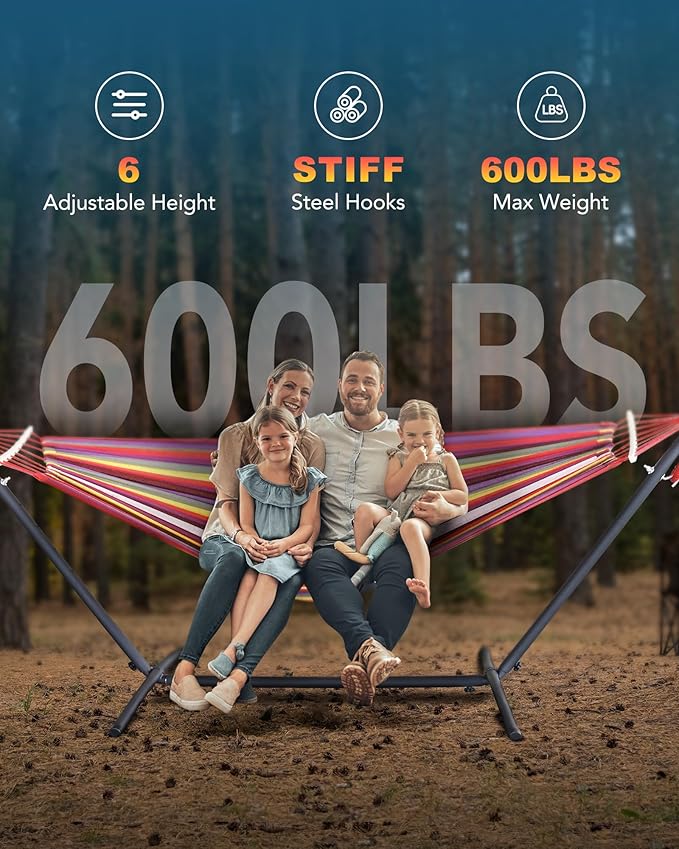 Double Hammock with Heavy-Duty Steel Stand, Easy Assembly, 600lbs Weight - Image 2