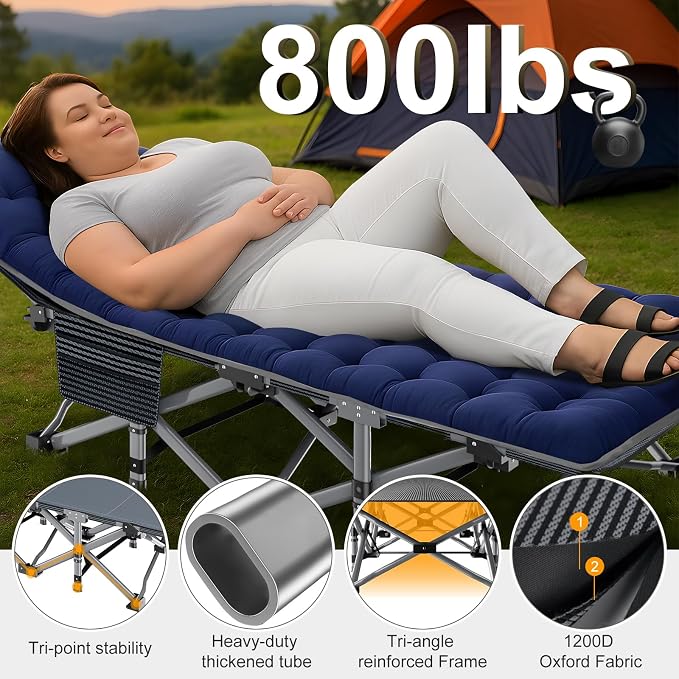 ABORON Camping Cot for Adult 28" Extra Wide, Heavy-Duty 1200D Oxford Cot for - Image 2