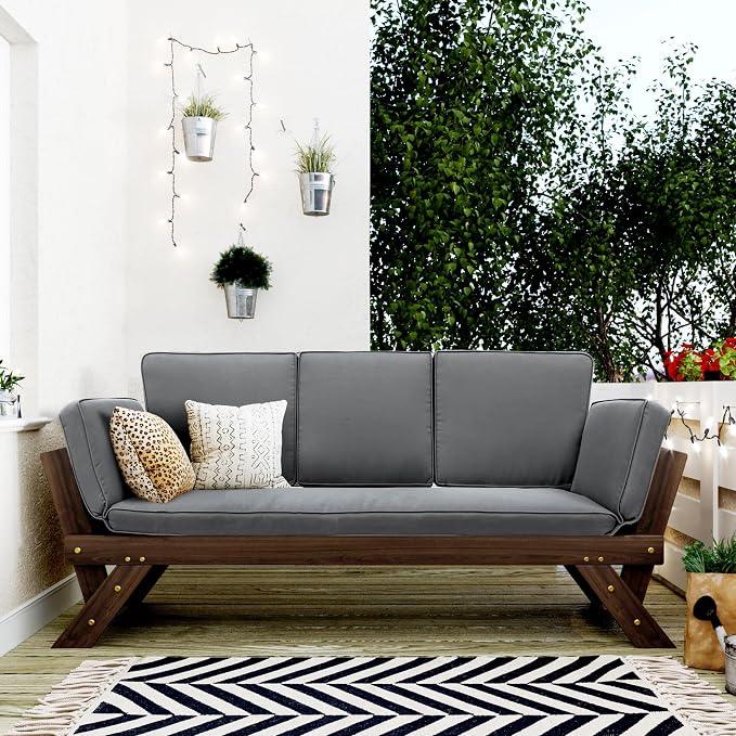 Outdoor Adjustable Patio Wooden Daybed Sofa Chaise Lounge by Unknown