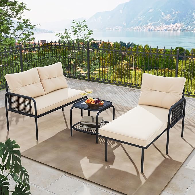 Tangkula 3-Piece L Shaped Patio Furniture Set, PE Rattan Sectional Sofas - Image 2