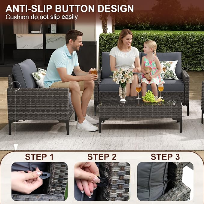 4-Piece Patio Furniture Set, Outdoor Wicker Patio Conversation Set - Image 5