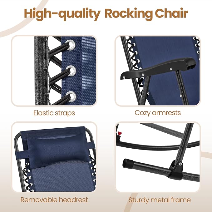 Yaheetech 26in Rocking Chair Outdoor Zero Gravity Folding Chairs Rocking Chairs - Image 5