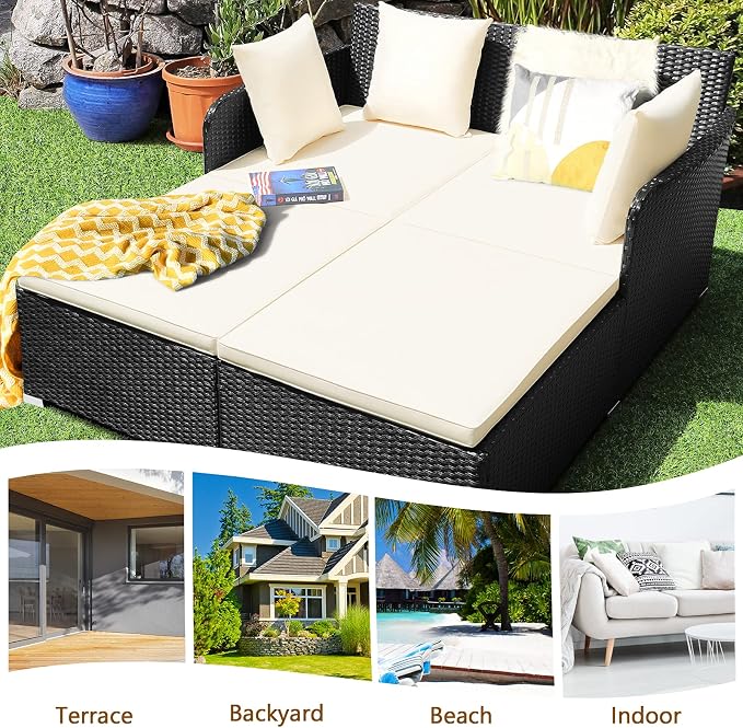 HAPPYGRILL Outdoor Daybed Rattan Wicker Patio Daybed - Image 5