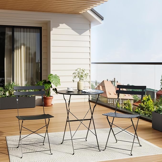 GarveeLife 3-Piece Folding Bistro Set, Foldable Patio Furniture Set - Image 2