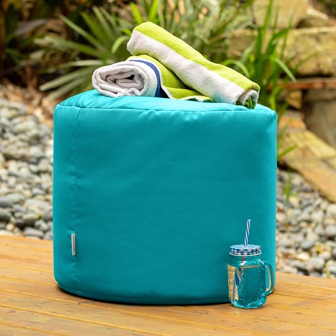 Jaxx Spring Indoor/Outdoor Bean Bag Pouf Ottoman, Light Blue - Image 3