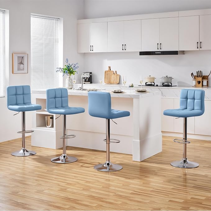 Yaheetech Bar Stools Set of 4, Adjustable PU Leather Swivel Barstools, Modern - Image 2