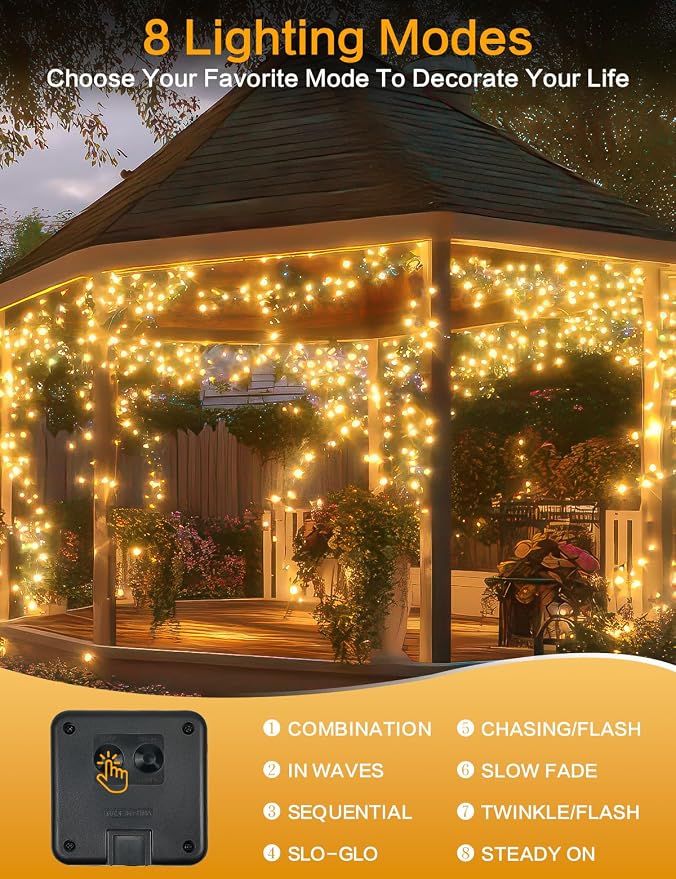 2Pack Solar String Lights Outdoor, 80FT 200LED Solar Fairy Lights, Waterproof - Image 5