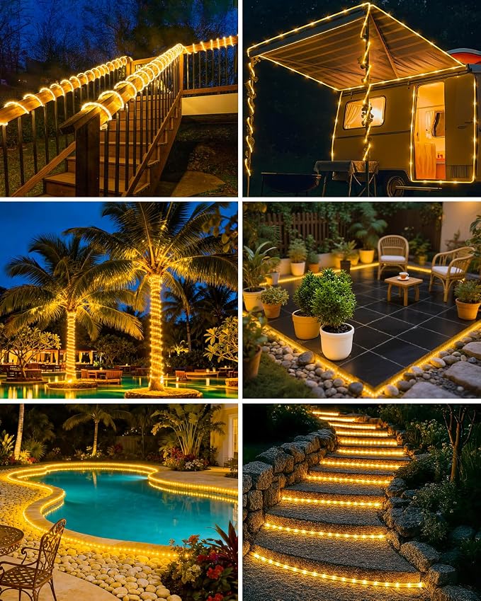 btfarm 2 Pack Solar Rope Lights Outdoor, 120LED 46FT Solar String Lights - Image 6