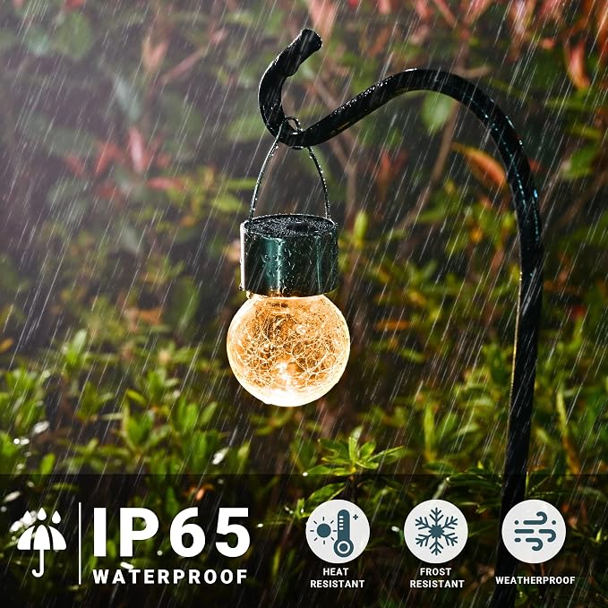 Solpex Hanging Solar Lights Outdoor, 8 Pack Decorative Cracked Glass Ball Light - Image 4