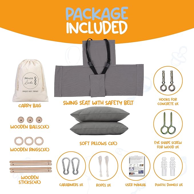 Indoor Outdoor Baby Swing with 3-Point Harness and Hardware - Image 5