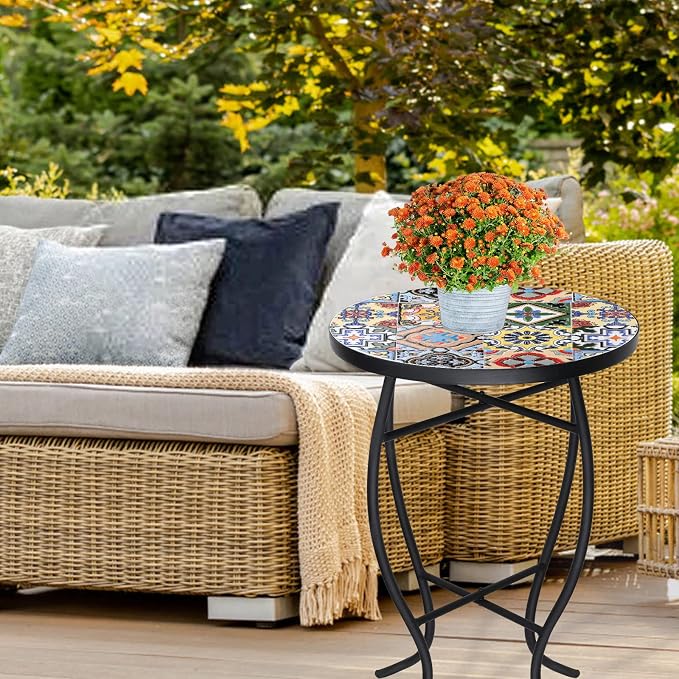 VCUTEKA Mosaic Side Table, Indoor Patio Accent Table - Image 7
