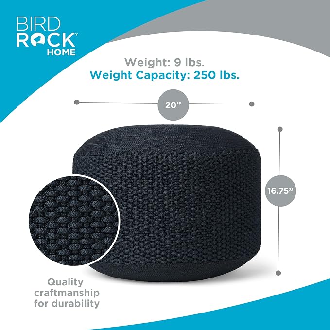 BIRDROCK HOME Outdoor Pouf Ottoman | Hand Woven Waterproof Foot Stool - Image 3