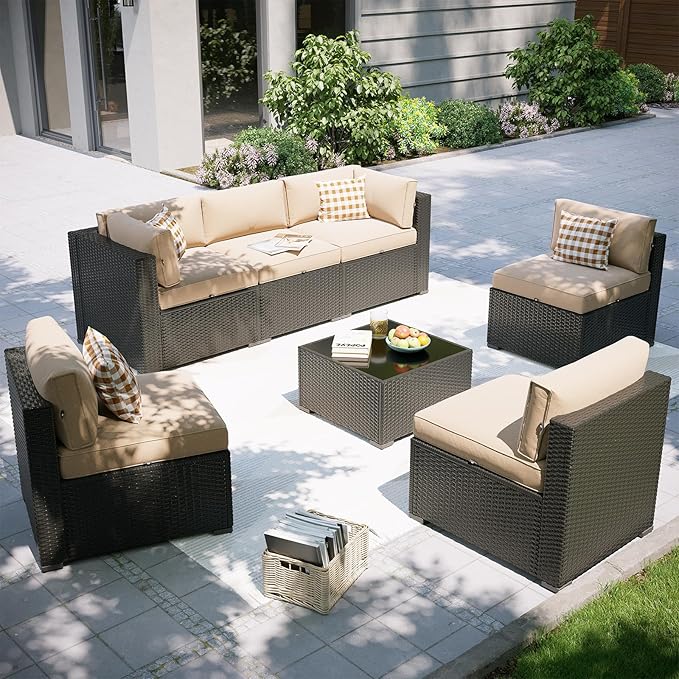 Aoxun Patio Furniture Set, 7 Piece Outdoor Sectional Sofas by Aoxun