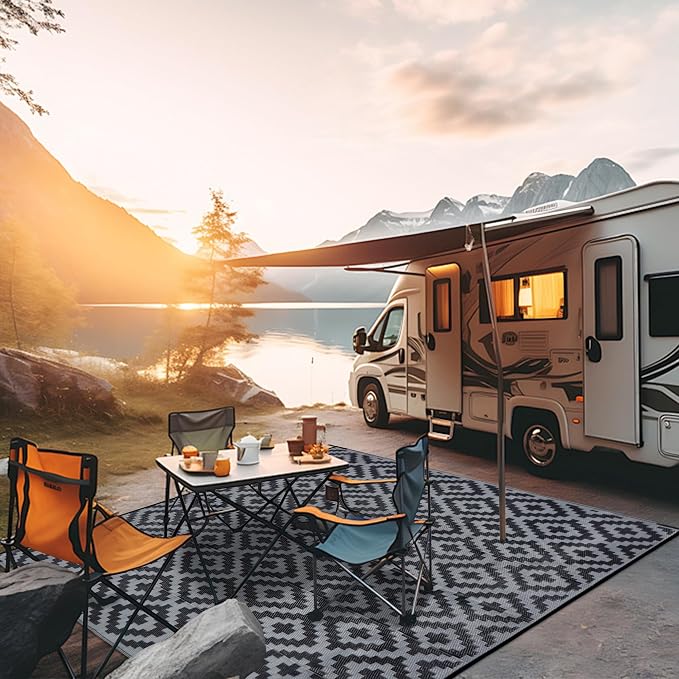 SAND MINE Waterproof Outdoor Rug 8x8 ft, Plastic Reversible Rug, Modern Area Rug - Image 5