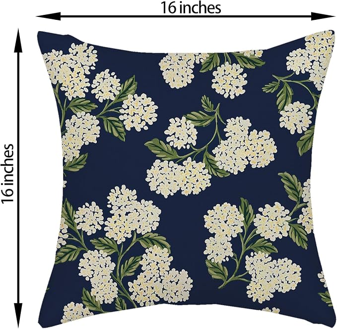 Navy Blue Spring Pillow Covers 16x16 Inch 2 Pcs Green Yellow Hydrangea Flower - Image 6