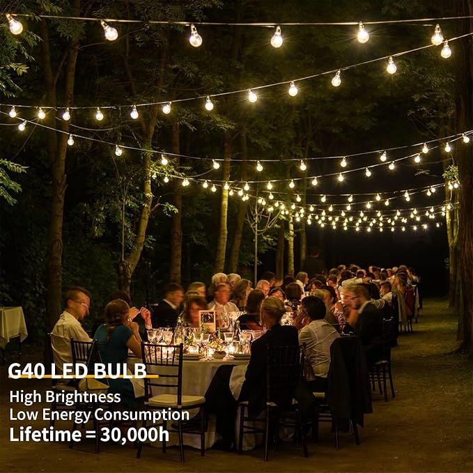 40FT LED Outdoor String Lights Waterproof, G40 LED Globe Outdoor Lights - Image 4