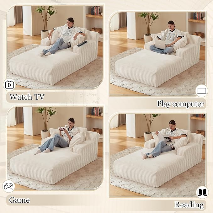 80 Inch Chaise Lounge Chair Indoor, Oversized Corduroy Upholstered Boneless - Image 5