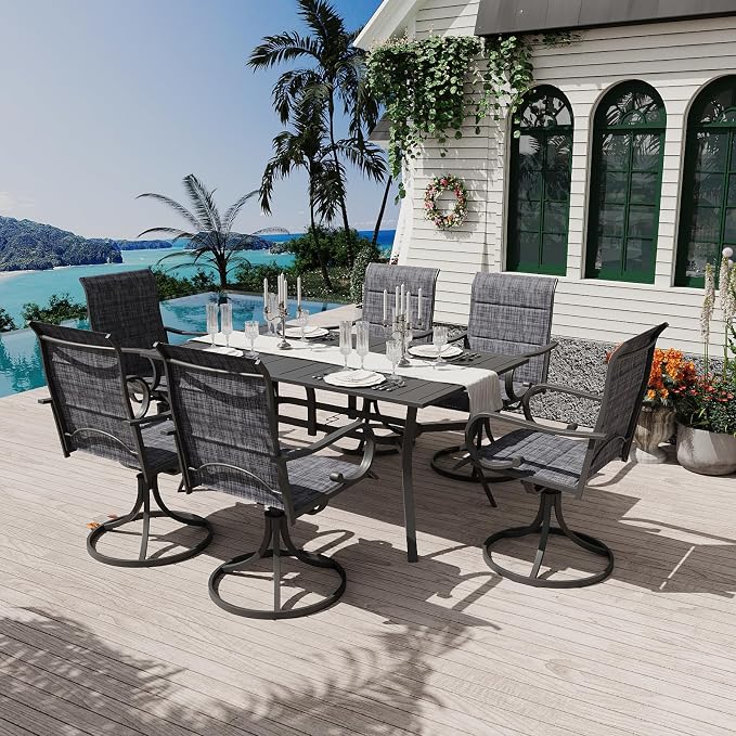 MELLCOM 7 Pieces Outdoor Dining Set, 6 Swivel Rocker Chairs by MELLCOM