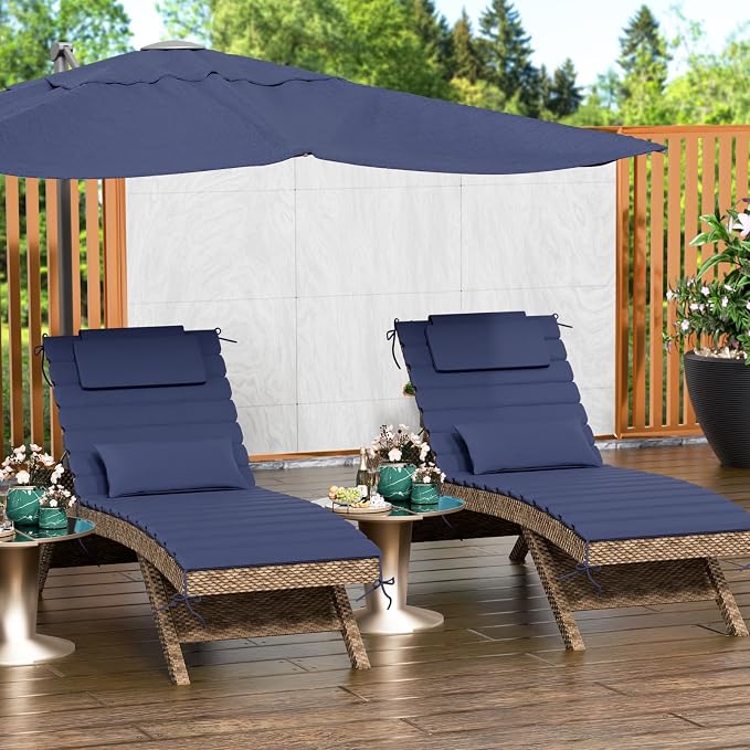 2PCS Outdoor Water-Resistant Olefin Chaise Lounge Cushions - Image 2