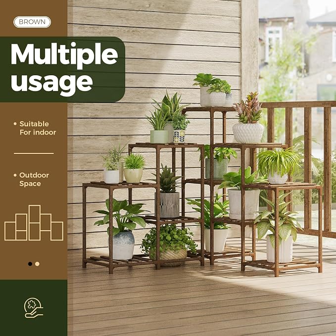 Bamworld Plant Stand Indoor Outdoor Corner Shelf 11 Potted Large Holder - Image 2