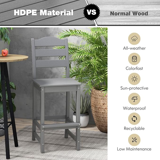 Giantex Outdoor HDPE Bar Stool, Patio Tall Bar Chair - Image 4