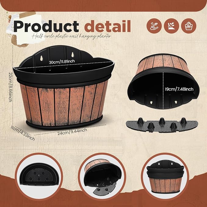 Layhit 6 Pcs Wall Hanging Planters Outdoor Pot Planter Wine Barrel Planter - Image 2