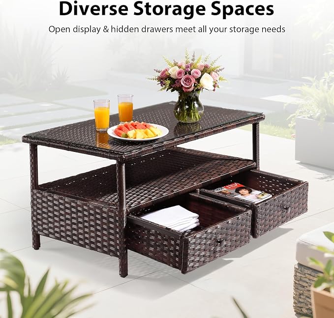 VINGLI Outdoor Wicker Coffee Table - Image 4