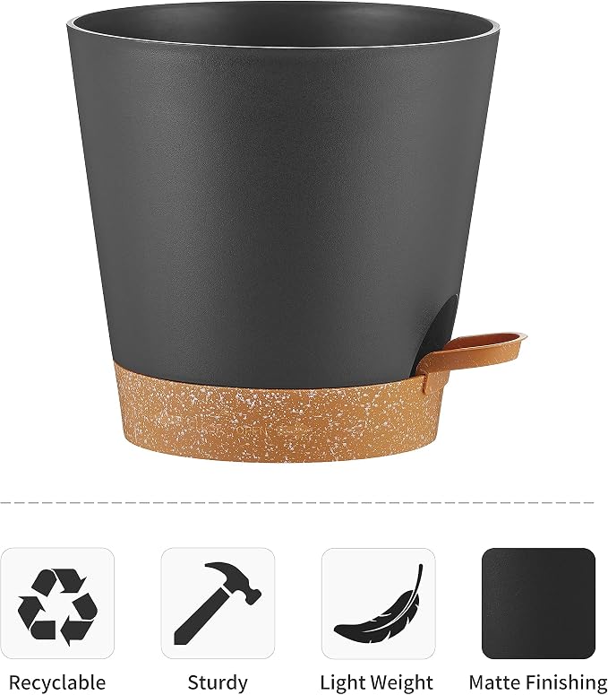 FaithLand 6-Pack Black Self Watering Planter Pots - Image 4
