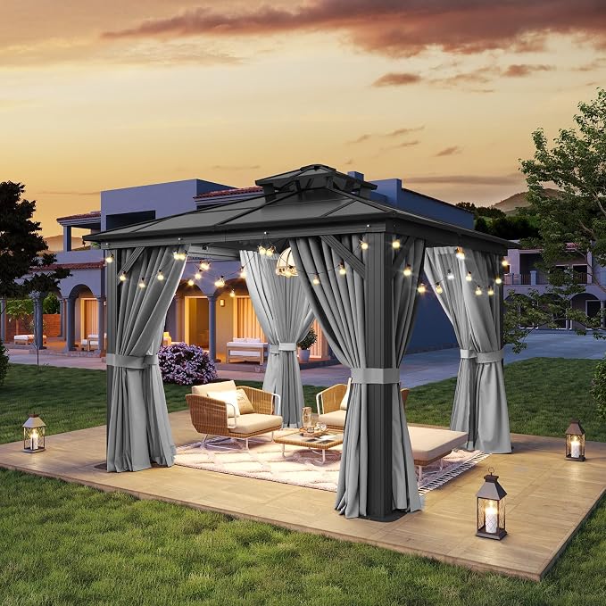 Aoxun 10'x10' Hardtop Gazebo, Outdoor Polycarbonate Double Top Canopy, Aluminum - Image 3