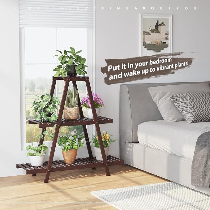 Plant Stand For Indoor Outdoor Tiered Plant Shelf 3 Tier 8 Potted Bamboo Flower - Image 4