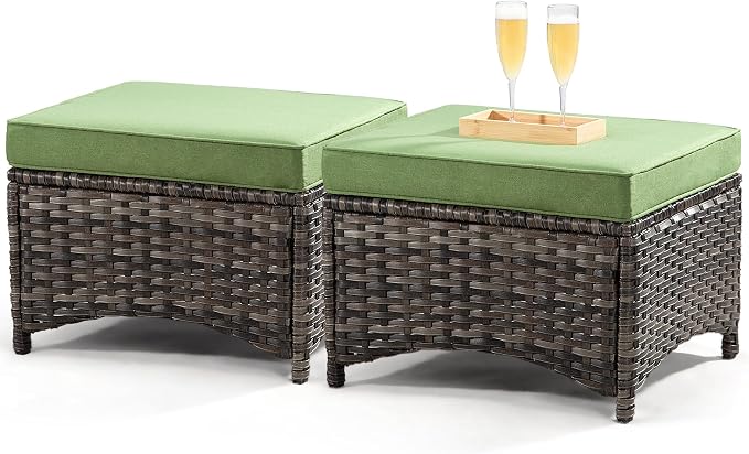 Outdoor Ottomans for Patio Set of 2 PE Wicker Steel Frame Outdoor Footstool - Image 3