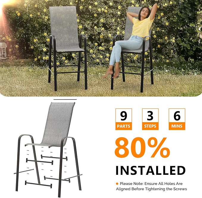 VINGLI Set of 6 Stackable Outdoor Bar Stools – Sling Chairs - Image 6