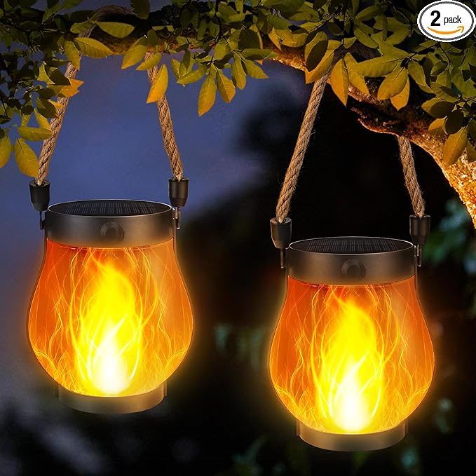 iBaycon 2 Pack Solar Lanterns Lights, Flickering Flame Garden Lights by iBaycon