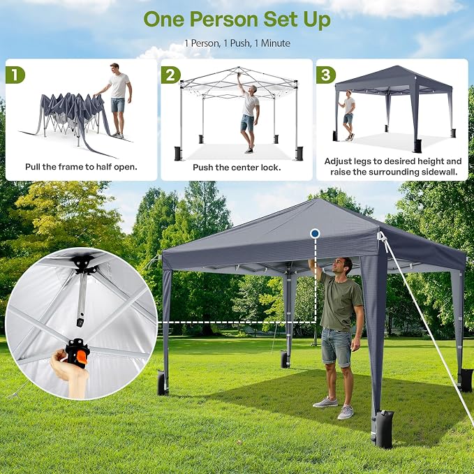 10x10 Pop Up Canopy with Sidewalls, Outdoor Instant Canopy Tent with Carry Bag - Image 2