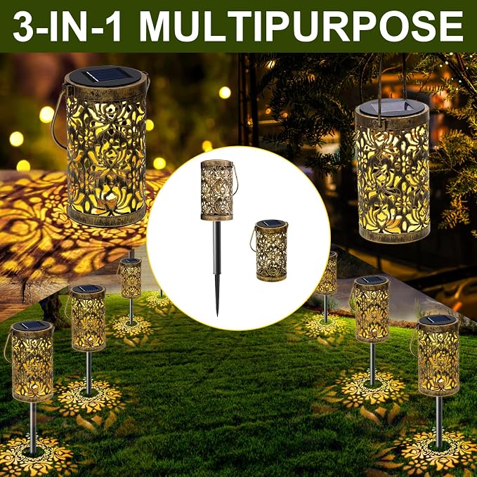 4 Pack Solar Pathway Lights Lights Outdoor, LED Solar Lantern Bright Metal - Image 2