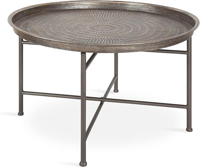 Kate and Laurel Mahdavi Boho-Chic Hammered Metal Tray Coffee Table, Brushed by KateandLaurel