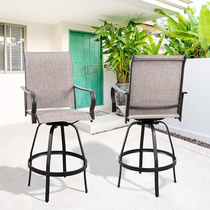 Vongrasig 2 Piece Patio Swivel Bar Chairs, All Weather Metal Textile High - Image 2