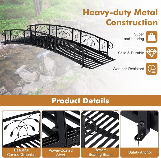 JSUN7 8 FT Metal Garden Bridge - Image 3