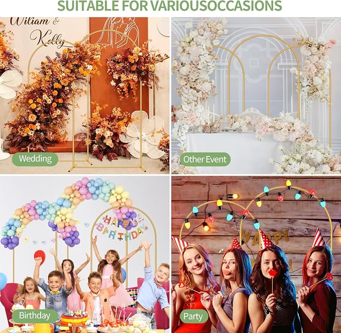 Metal Arch Backdrop Stand 7.2FT+6FT Wedding Arch Backdrop Stand Set of 2 Gold - Image 3