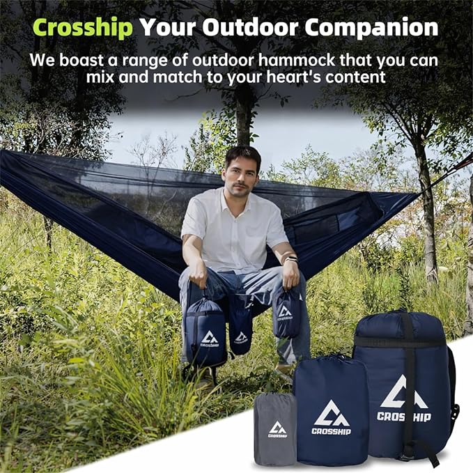 Camping Hammock with Mosquito Net, 2 Person Hammock Bug Net, Parachute Nylon - Image 6