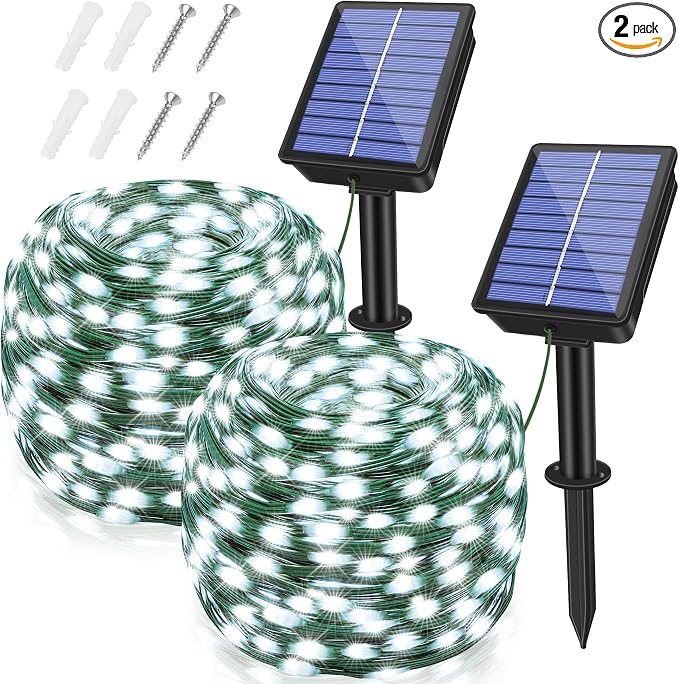 2 Pack Solar String Lights Total 480LED 158FT, IP67 Waterproof Solar Lights by BrightChristmasLighting