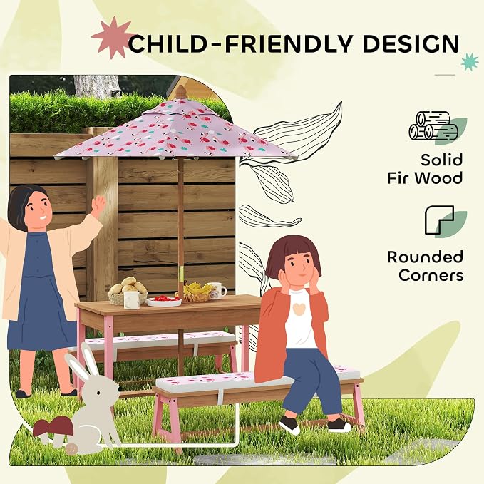 Qaba Kids Picnic Table, Wooden Table and Bench Set - Image 5