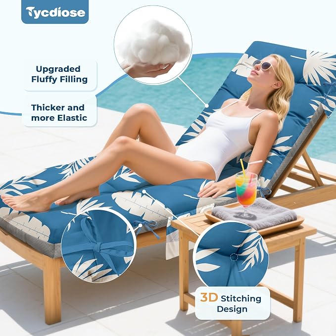 Outdoor Chaise Lounge Chair Cushion, Thickened Non-Slip Patio Lounge Chair - Image 2
